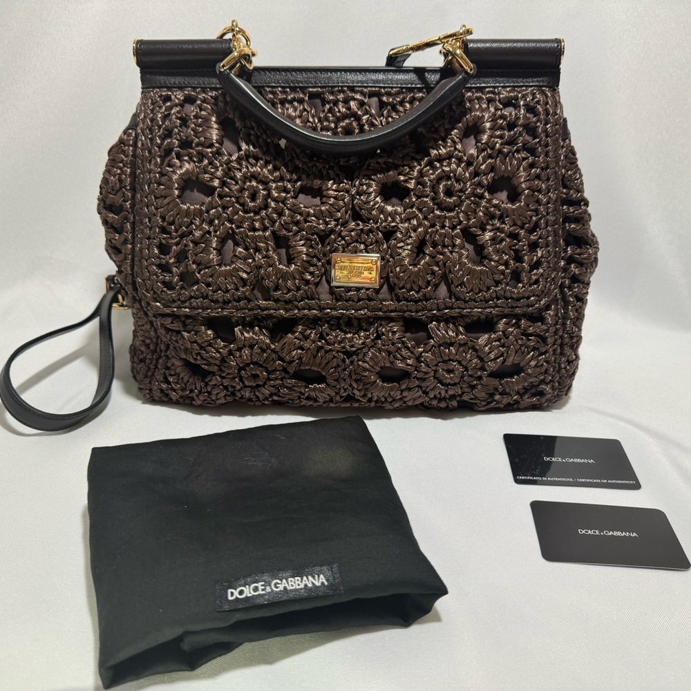 PRISTINE/Never Used-Dolce and Gabbana Rare Sicily Large Brown Raffia Handbag
